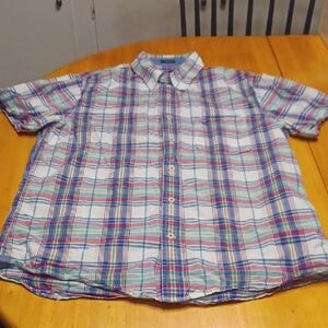 American Eagle Outfitters Men's Short-Sleeve Plaid Button-Up Shirt - White Multi